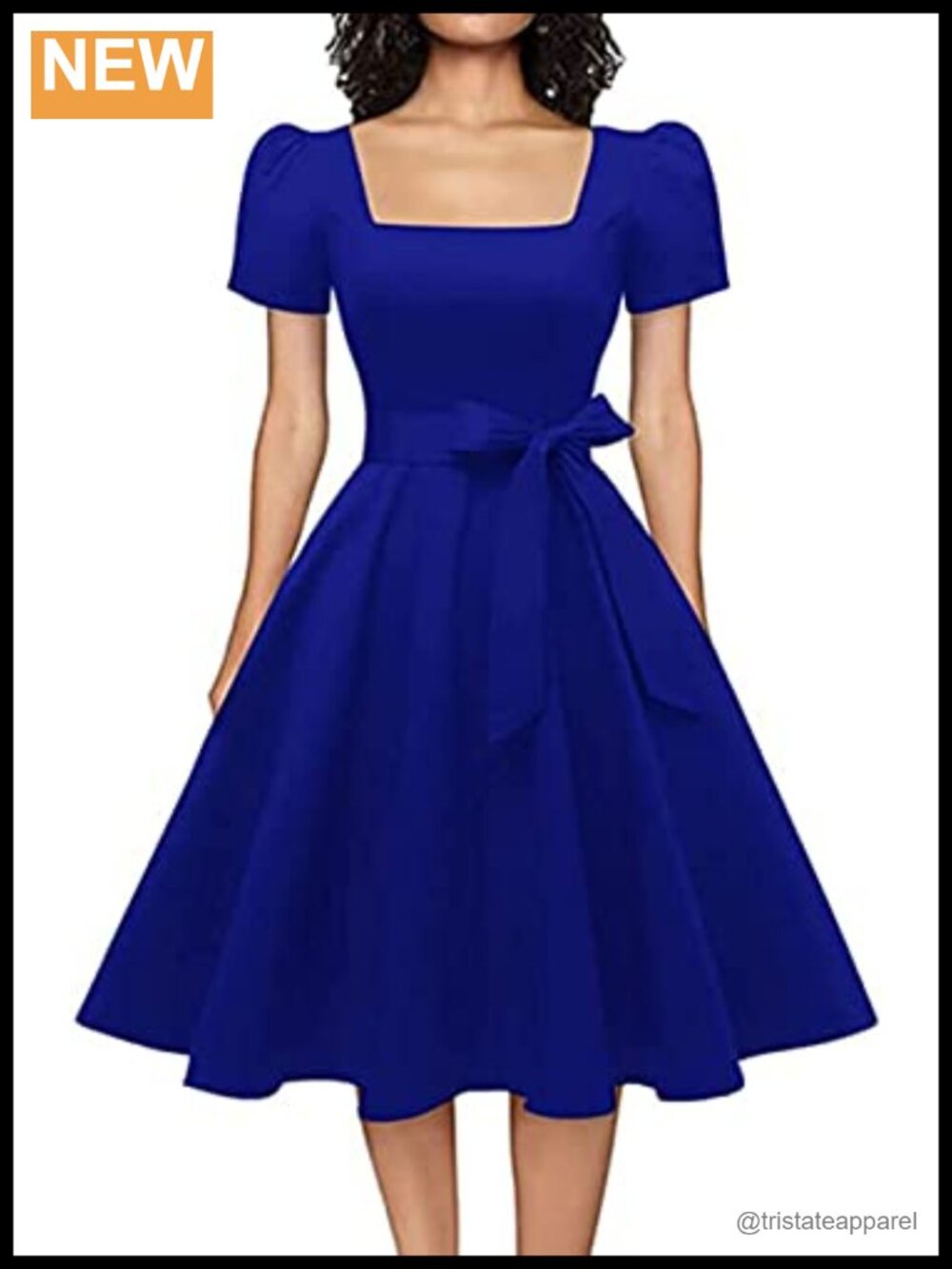 OBBUE Square Neck Cocktail Dress Ruffle Sleeve A-Line